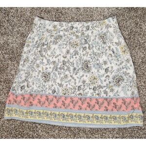 LOFT Petite Floral Skirt Women's SP Pink Yellow Boho Cottagecore Pocket Feminine